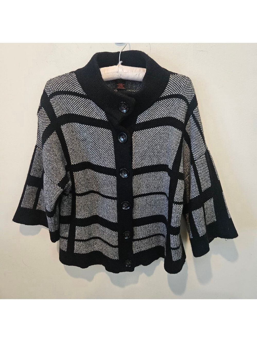 Women's Alison Sheri Button-Down Cardigan Black Gray S 5% Angora
